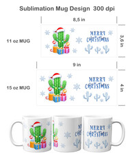 Funny Cactus Christmas tree. Sublimation templates for 11 oz and 15 oz mug.
