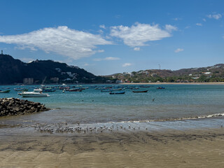 View of the beautiful San Juan Del Sur Beach at sunset in Nicaragua