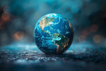 Illustration of a high-tech North American globe in a virtual setting created using artificial intelligence.