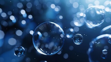 mesmerizing water bubbles floating in space realistic 3d render with reflections and transparency