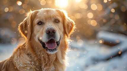 A happy puppy enjoys a stroll through the park while spreading holiday cheer with a Christmas and New Year greeting card. AI creative generation.