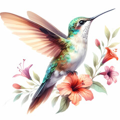 watercolor color painting of hummingbird image on white background