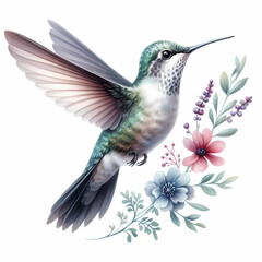 Obraz premium watercolor color painting of hummingbird image on white background