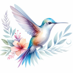 watercolor color painting of hummingbird image on white background