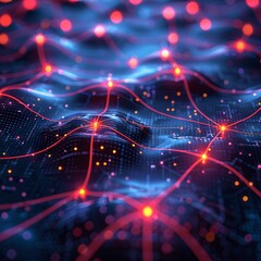 Fototapeta premium Neon lines and nodes in cyber space network.