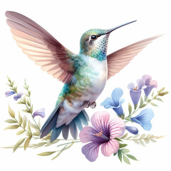 Obraz premium watercolor color painting of hummingbird image on white background