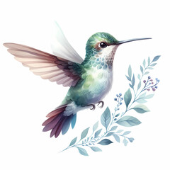 Obraz premium watercolor color painting of hummingbird image on white background