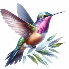 Fototapeta premium watercolor color painting of hummingbird image on white background