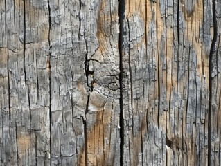 The photo shows a closeup of a wooden fence with peeling gray paint.