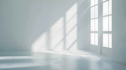 Obraz premium Abstract white studio background for product presentation Empty room with shadows of window Display product with blurred backdrop : Generative AI