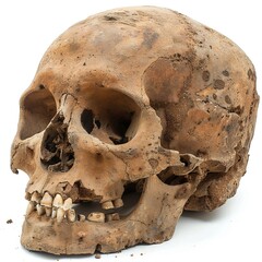 a skull with teeth and teeth missing on a white surface