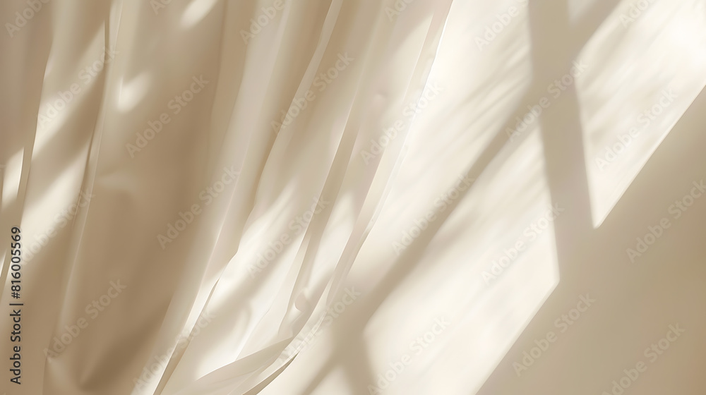 Poster Minimalistic abstract gentle light beige background for product presentation with light and shadow of window curtains on wall : Generative AI