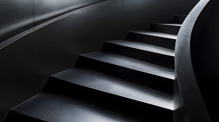 Black modern staircase stairs with beautiful light and floor : Generative AI