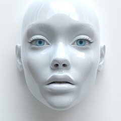 a white mannequin head with blue eyes