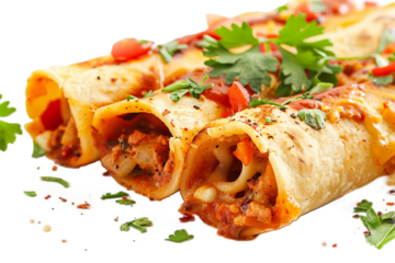 Stuffed Italian cannelloni with meat and vegetables  isolated on transparent background.