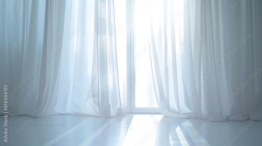 Aufkleber Backlit window with white curtains in empty room : Generative AI
