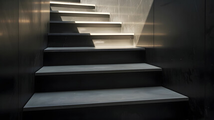 Black modern staircase stairs with beautiful light and floor : Generative AI