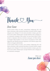 thank you card template with yellow rose decoration