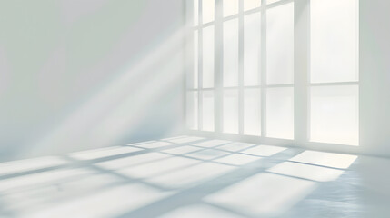 Fototapeta premium Abstract white studio background for product presentation Empty room with shadows of window Display product with blurred backdrop : Generative AI