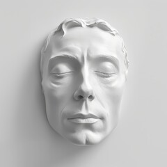a white sculpture of a man's face with eyes closed