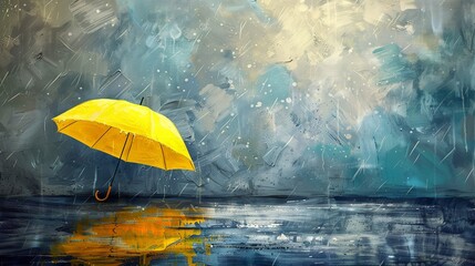 simple background.yellow umbrella in oil painting style