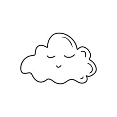 Happy cute cloud with sleep face as a symbol of sleep, day dream, slumber in black isolated on white background. Hand drawn vector sketch illustration in doodle engraved line art vintage style