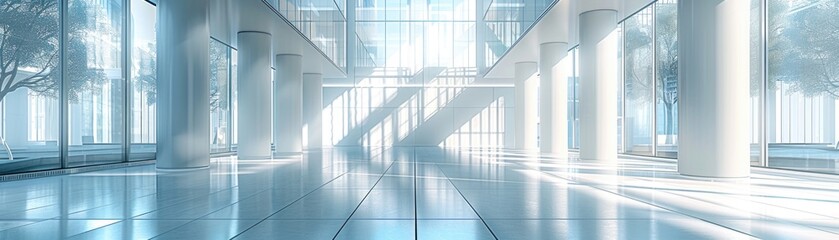 Empty long passageway in modern building.