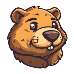 Cartoon beaver logo, clear lines, emblem, symbol, sign, mascot, portrait illustration for design and print, on white background