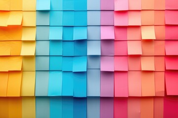 Thin, shadowed stripes of colored sticky notes isolated on a cutout in a variety of colors. Generative Ai