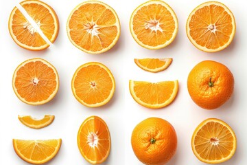 Orange oranges fruit, split in half and viewed from a variety of perspectives. Generative Ai