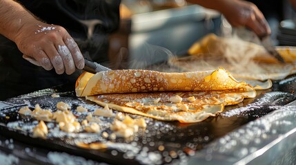 mouthwatering crepes freshly prepared by skilled street vendor traditional french cuisine food photography