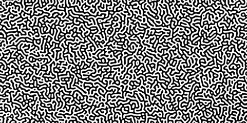 Abstract Turing organic wallpaper with background. Turing reaction diffusion monochrome seamless pattern with chaotic motion. Natural seamless line pattern.	
