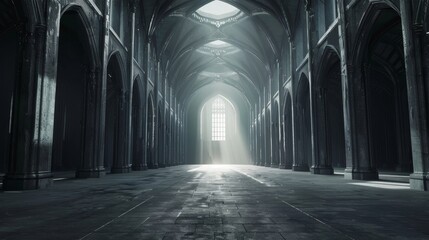 Obraz premium Abstract empty big hall dark gothic light room.