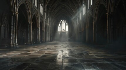 Fototapeta premium Abstract empty big hall dark gothic light room.