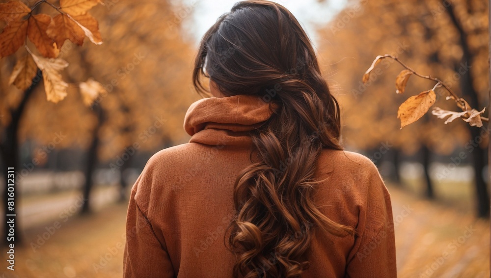 Poster woman in autumn park