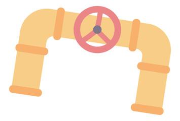 Oil pipeline in flat design. Pipe with red valve ball at refinery factory. Vector illustration isolated.