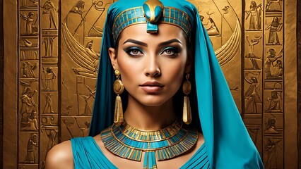  Portrait of an ancient Egyptian goddess. Beautiful young girl with the style of ancient Egypt. 