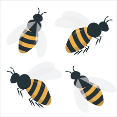 Flying Bee with honeycomb isolated on white background vector illustration. Cute cartoon character.
