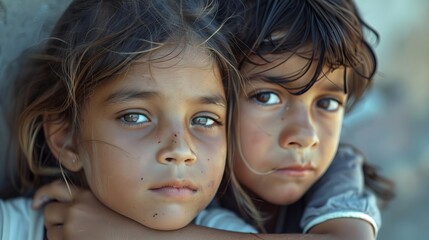 poignant portrait of sad multiethnic children in poverty emotional social issues photography