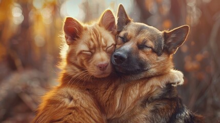 Naklejka premium Generate an image of a pet hugging another pet