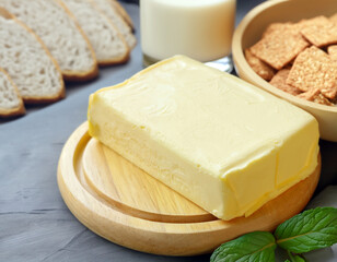 organic dairy product butter on wooden background