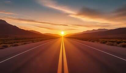 Beautiful low level view of an empty road with mountain in background while sunset or sunrise.