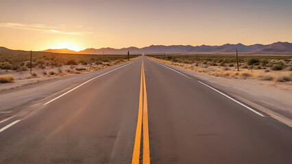 Beautiful low level view of an empty road with mountain in background while sunset or sunrise.