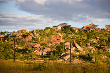 Fototapeta na wymiar Balancing rocks on a hilltop in rural Zimbabwe. 