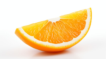 one single slice segment of orange with orange peel isolated on white background