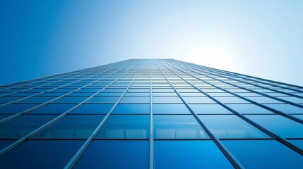 Shiny office skyscraper rising against the azure sky