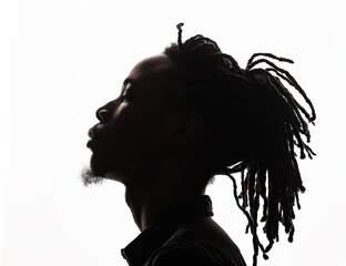 silhouette of a black man with dreadlocks against a white background, profile view Generative AI