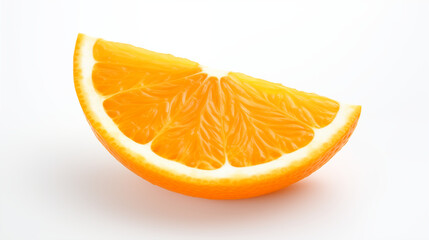 one single slice segment of orange with orange peel isolated on white background