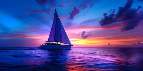 Luxury yacht sailing at sunset on the open ocean a symbol of freedom. Concept Yacht, Sunset, Open Ocean, Luxury, Freedom