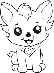 Cute Little Fox Animal Character for Coloring Book, Black and White Cartoon Illustration